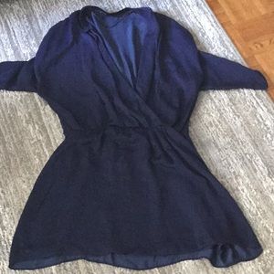 ZARA NAVY FRONT WRAP LONG-SLEEVED SHORT DRESS